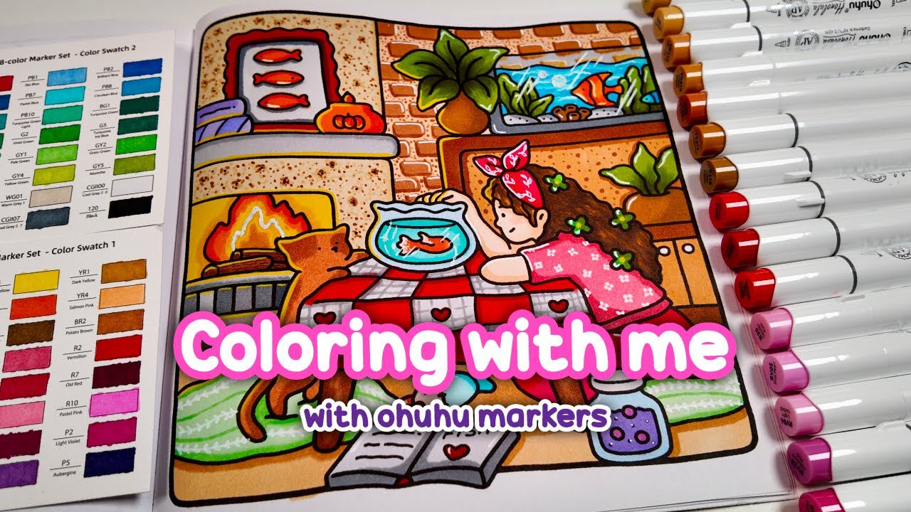 Coloring With Me | Cozy Home Scene 🌸 Ohuhu Markers