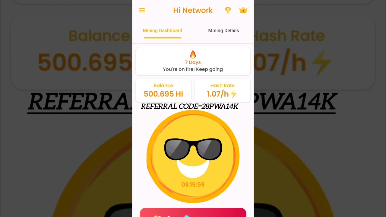 HI NETWORK REFERRAL CODE=28PWA14K #hinetwork #crypto #referralcode #hi #mining #code