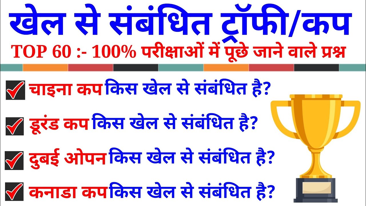 TOP 60 GK: खेल से संबंधित ट्रॉफी 100% यह प्रश्न पूछे जा रहे हैं | sports related trophy and cup