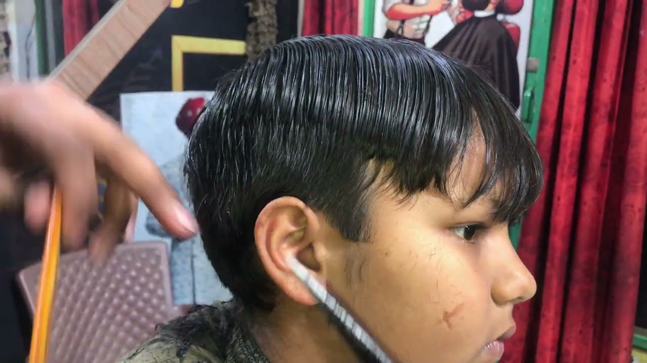 Asmr long hair cutting boy tutorial video with scissors 