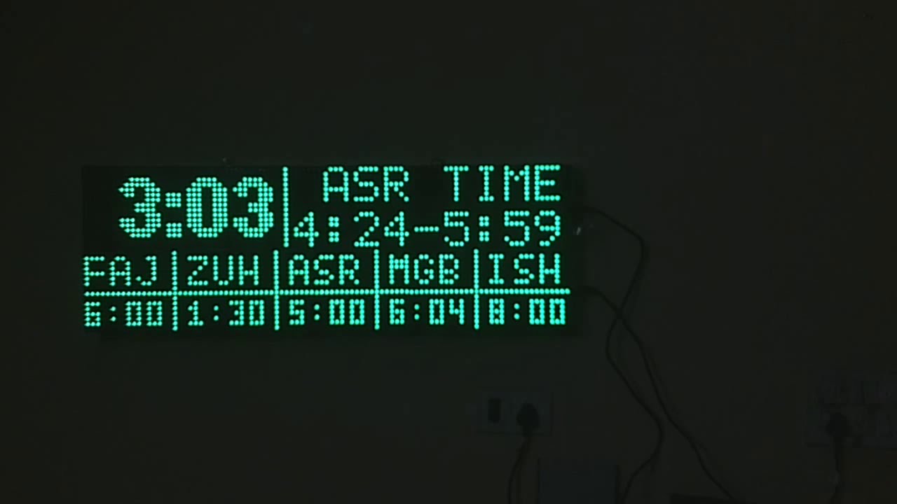 Large LED Automatic Salah Time Indicator Display showing Namaz/Prayer Times for Masjid, Office, Home