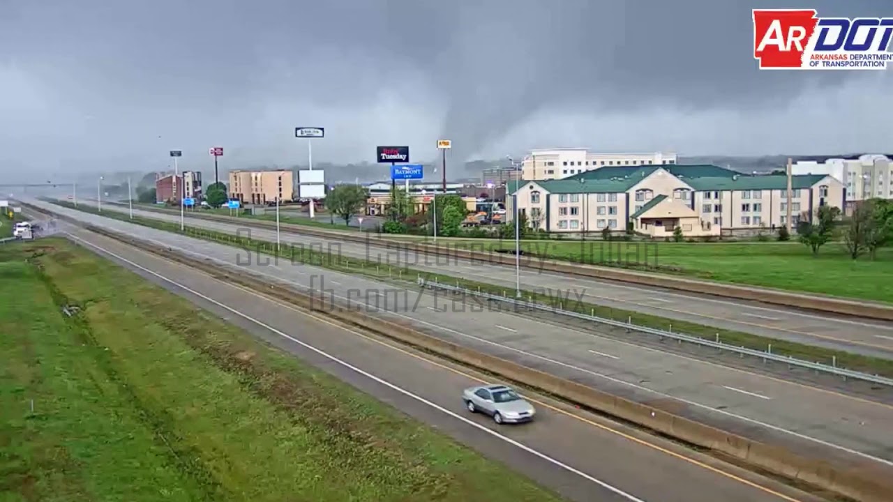 3/28/20 Jonesboro, AR tornado screen captured by me from ARDOT's Traffic Camera - Longer Version