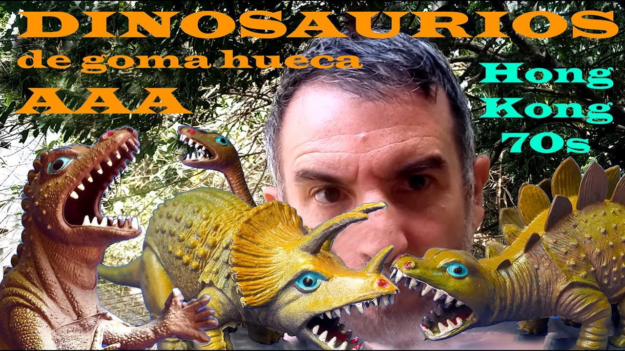 Dinosaurios vintage AAA Hong Kong 70s de goma hueca. Colección completa