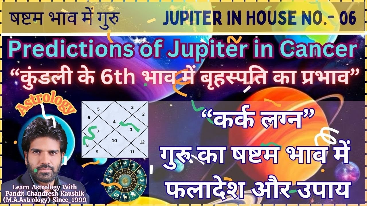 कर्क लग्न–गुरु(बृहस्पति) षष्टम भाव फलादेश-उपाय Cancer - Jupiter in 6th House Predictions-Remedies
