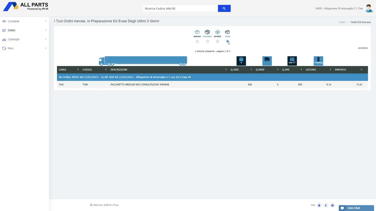 Tutorial b2b - Ordini ed Inevaso