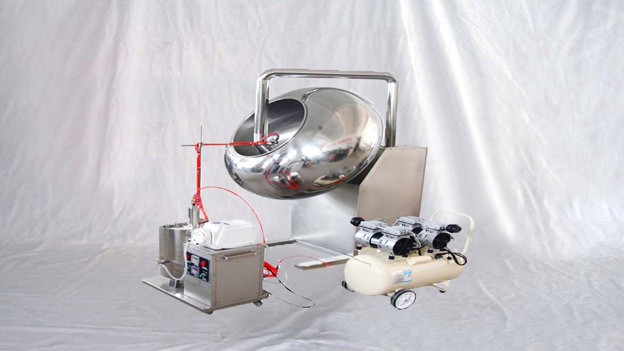 semi automatic tablets nuts seeds coating machine polishing equip with spray system آلة طلاء الأقراص