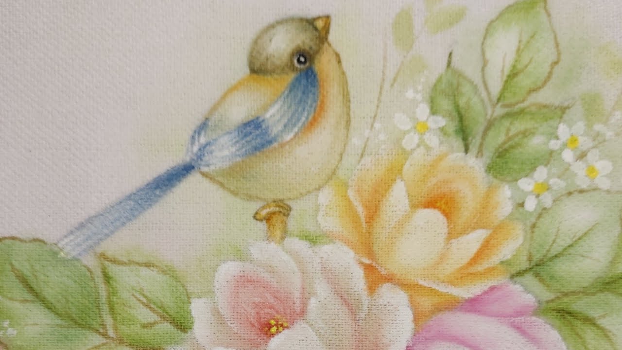 Como pintar passarinho com rosas, iniciantes