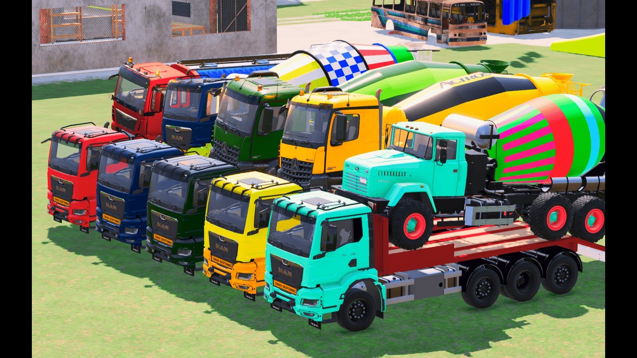 Garage with Colors   ALL MIXER TRUCK WITH DOUBLE FLATBED TRAILER TRUCK, MERCEDES, MAN, VOLVO FS22