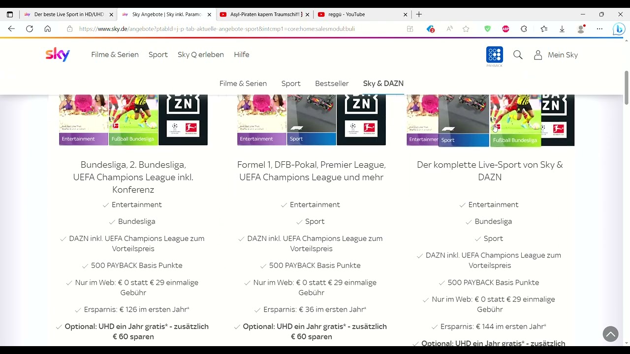 sky und Dazn buchen für 54.99€im Monat inklusive Champions League mit dabei!