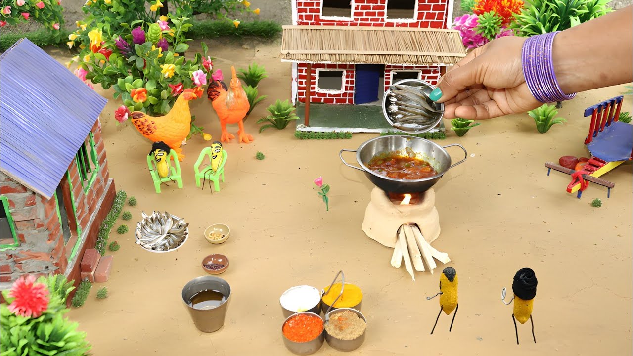 Mini kitchen Small Fish Recipe | how to cook miniature fish  grill 