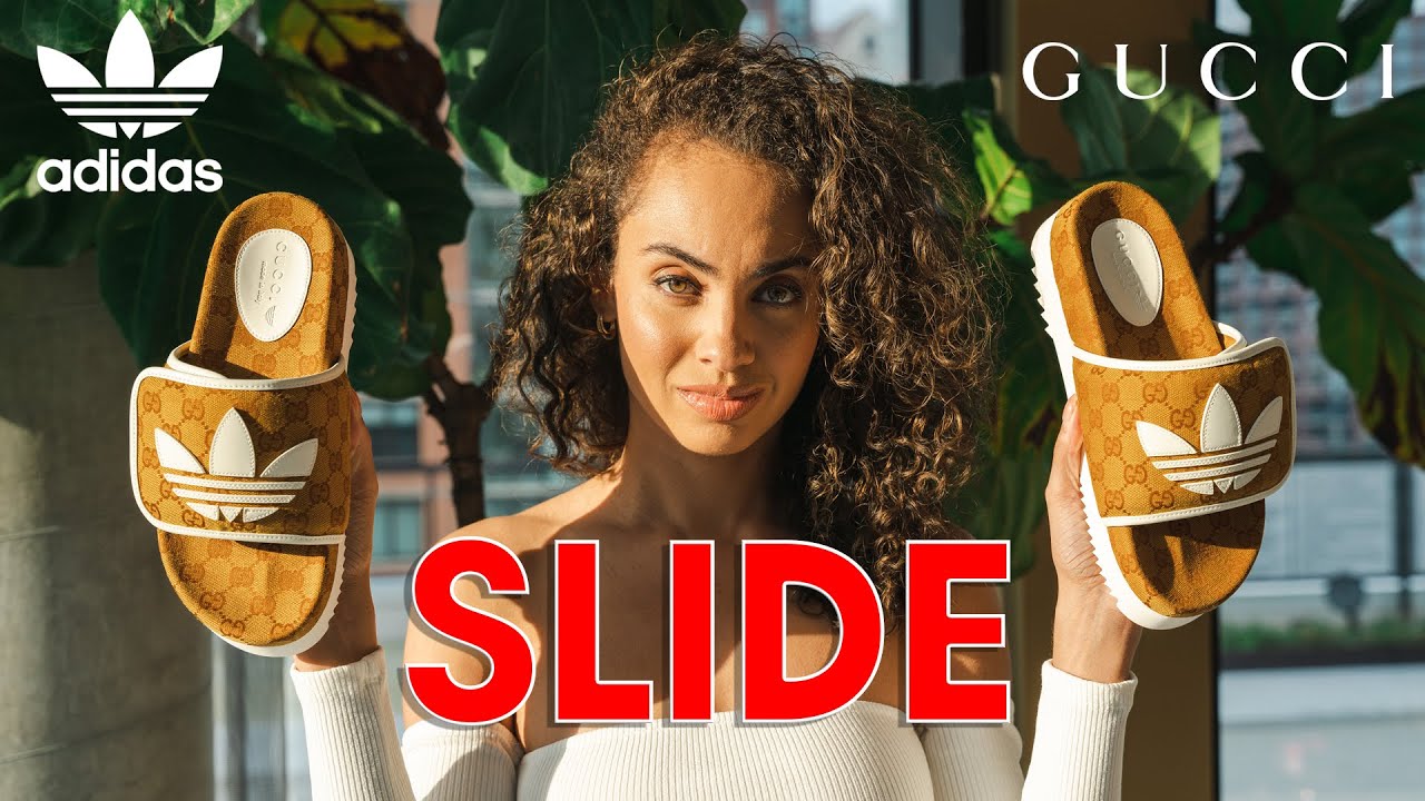PERFECTION!  ADIDAS x GUCCI SLIDE MONOGRAM On Foot Review and How to Style