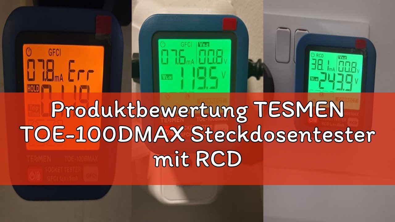 Produktbewertung TESMEN TOE-100DMAX Steckdosentester mit RCD-Auslösezeitanzeige, Hintergrundbeleucht
