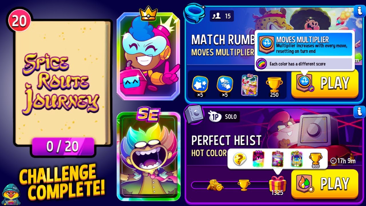 SPICE ROUTE JOURNEY/ Hot Color + Bombs Away 1325 points/ 15 player Rumble Moves Multiplier + Rainbow