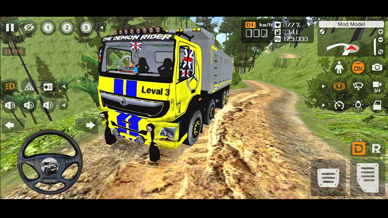 INDIAN TRUCK DRIVING BUS SIMULATOR INDONESIA MOUNTAIN ROAD | BHARAT BENZ 12X12TRUCK DRIVING Level 3