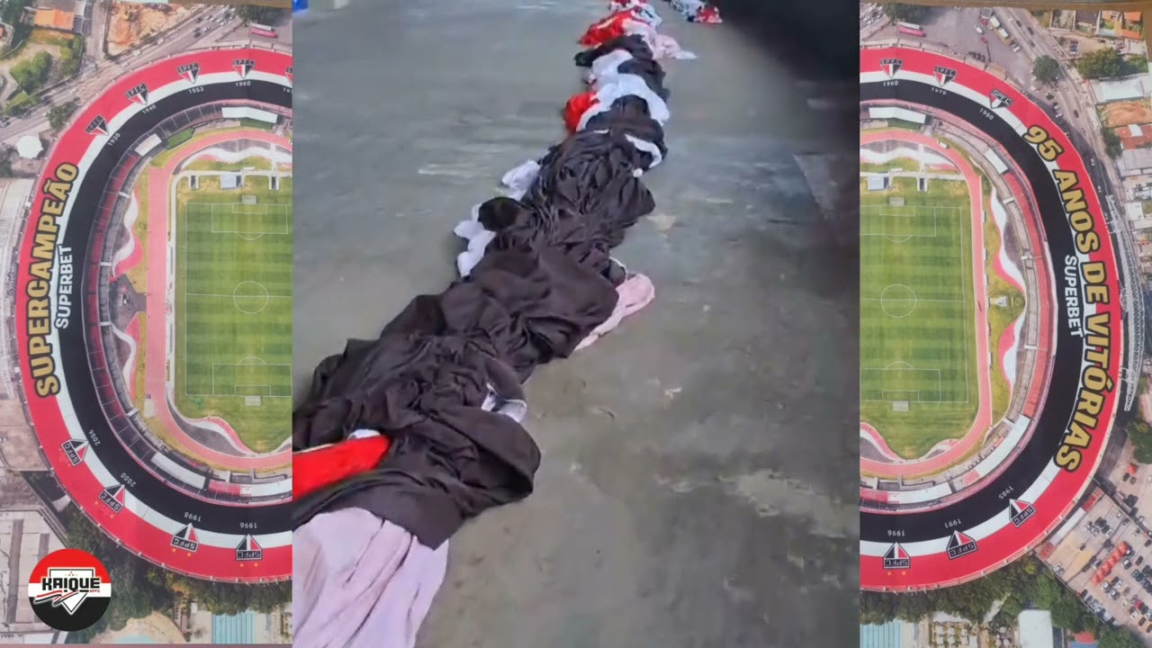 Bandeirão que será erguido hoje no clássico já está no Morumbi | MAIOR BANDEIRÃO DO MUNDO
