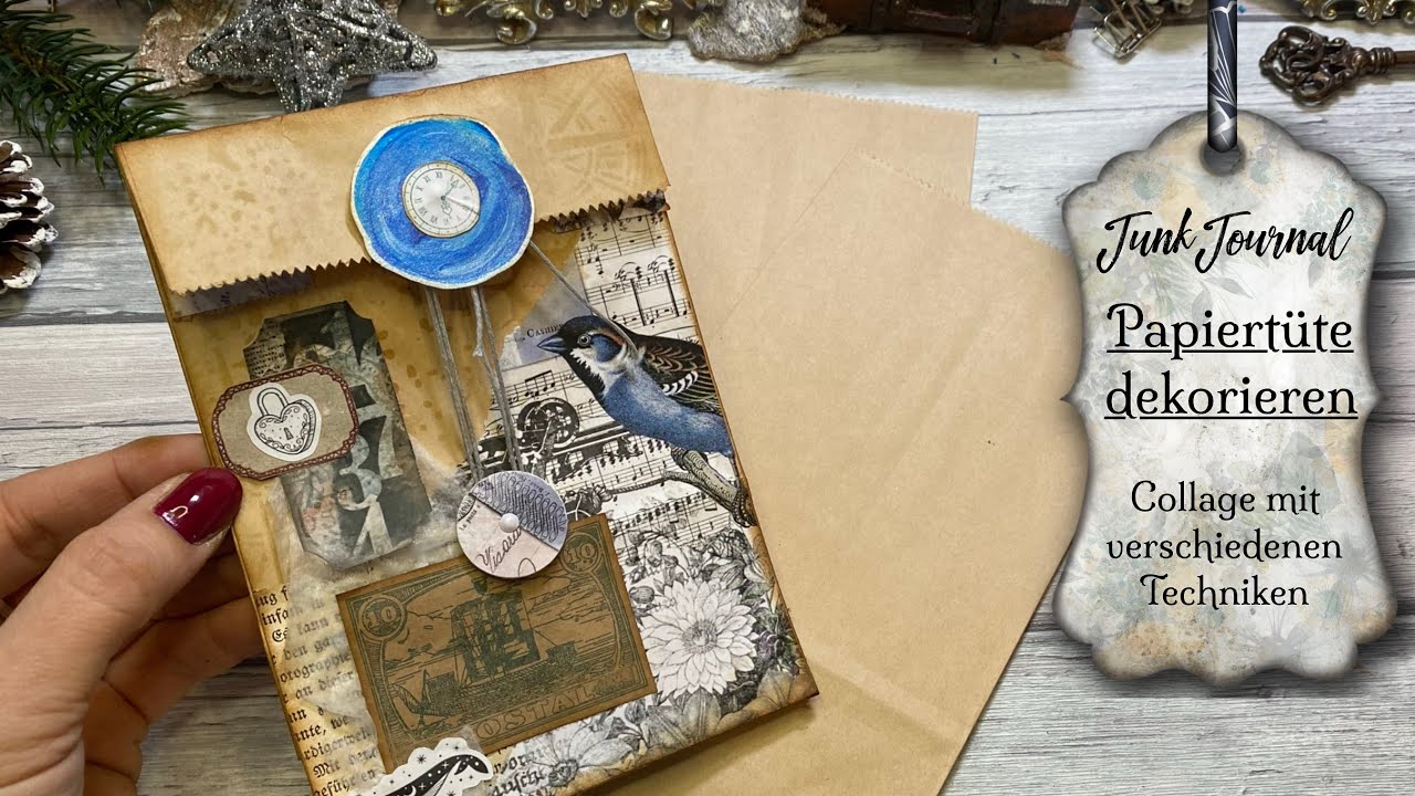 Junk Journal / Papiertüten mit Collagen verzieren / Idee für kleine Geschenkverpackung