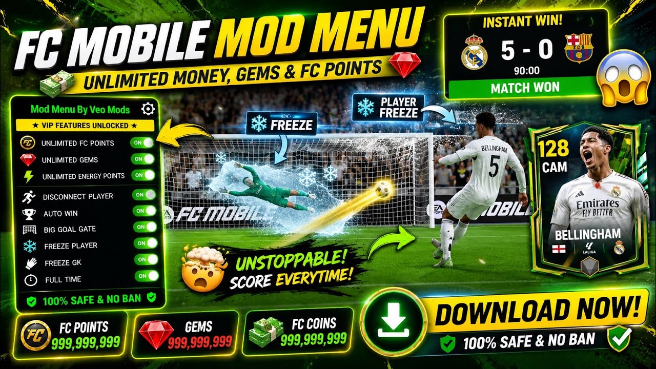 FC Mobile 26 Mod Menu V27.0.04 🔥 Unlimited Money, Coins, FC Points & Gems | Fc Mobile Mod APK 2026