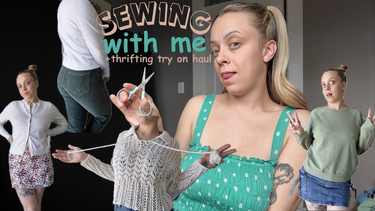 Thrifting try on haul + sewing clothes to fit me better !