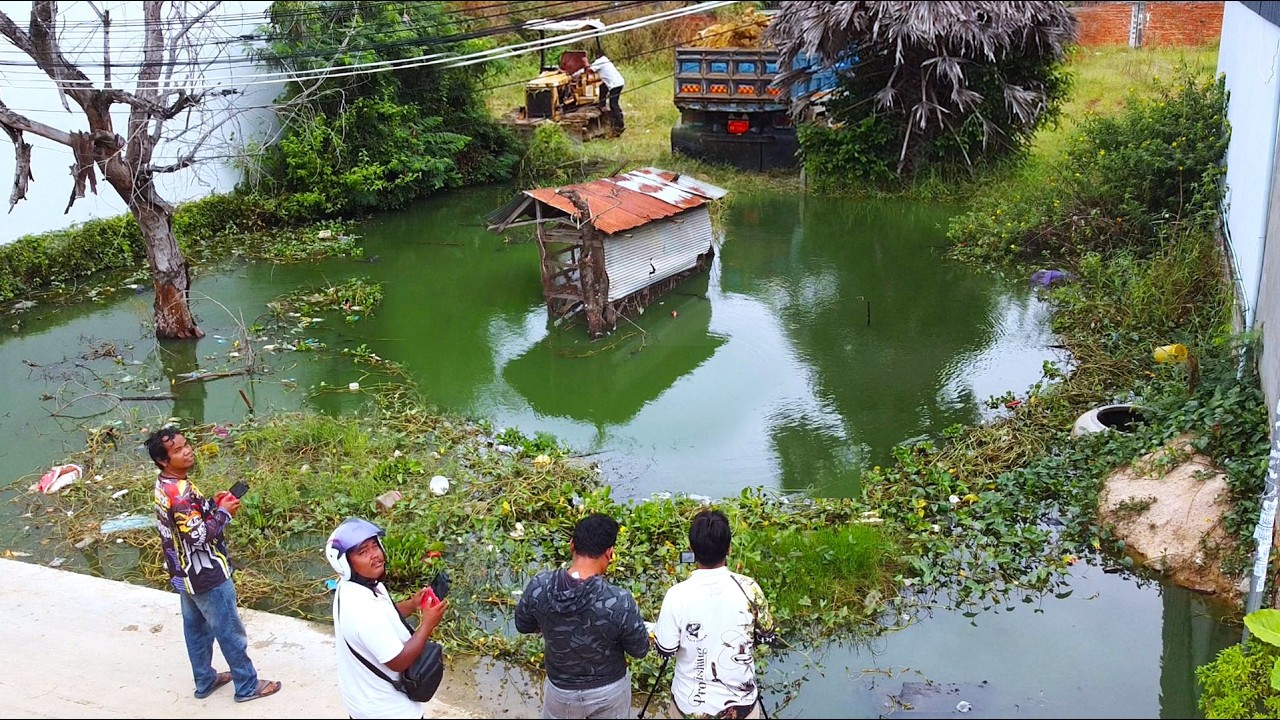 First Start Amazing PROJECT!! LANDFILL Delete Useless Deep Fish Pond Use Strong Dozer & 5Ton Truck.