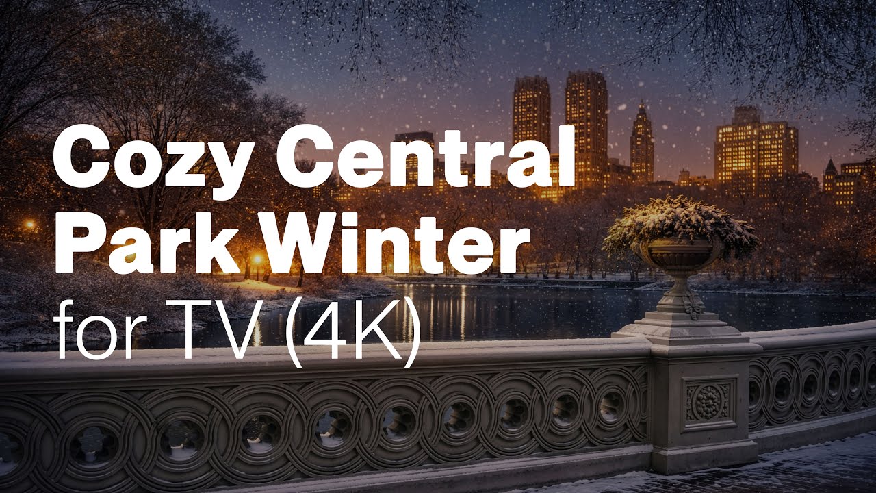 Cozy Central Park Winter ❄️ Ambient TV Screen | Silent Night