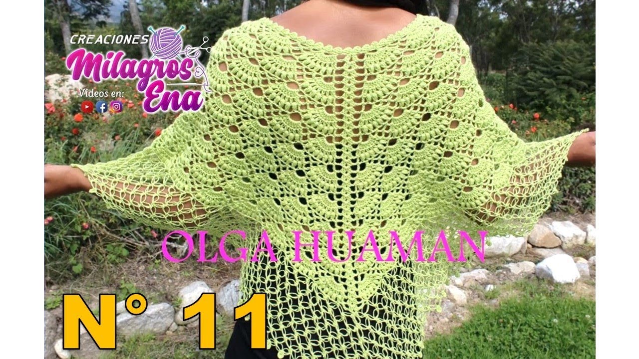 Como tejer el poncho N° 11 a crochet en punto abanico con borde espuma de mar para damas paso a paso