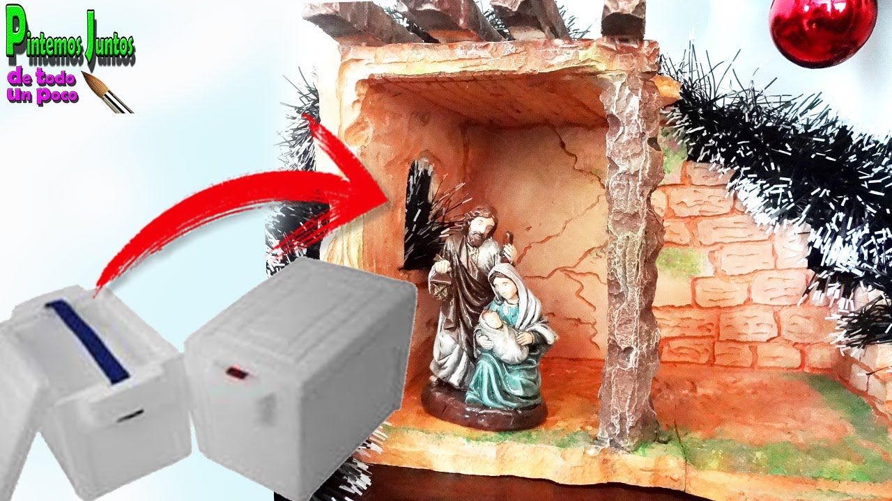 Portal de Belen hecho con Nevera de Icopor / pesebre con reciclaje