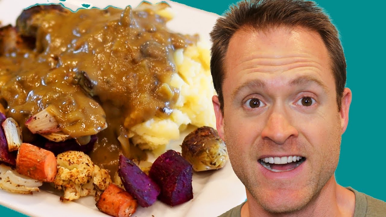 Healthy Vegan Thanksgiving Dinner - Mushroom Gravy Mashed Potatoes & Roasted Veggies - OIL SOS FREE