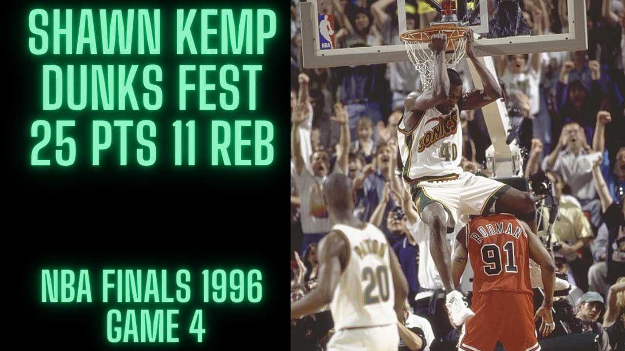Shawn Kemp Dunks Fest 25 Points 11 REB NBA Finals 1996 Game 4 Bulls vs Sonics