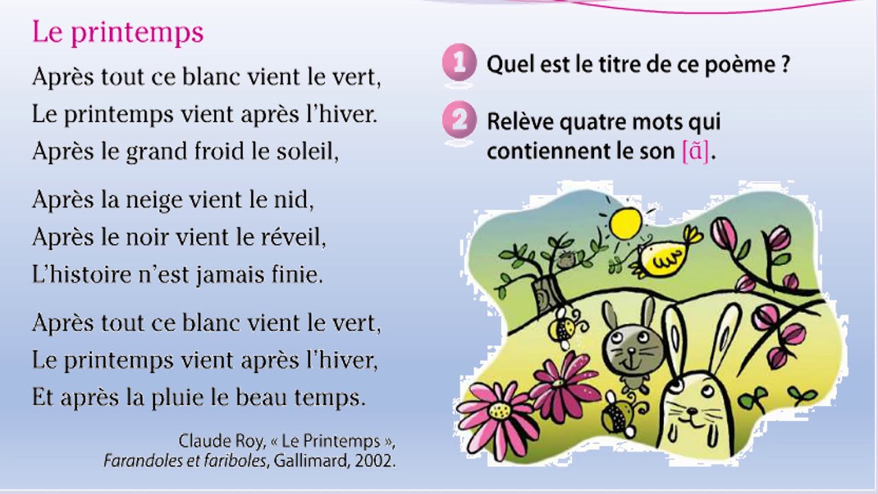 le printemps poème de CP coquelicot U8 Claude Roy, printemps chanson de saison de joie