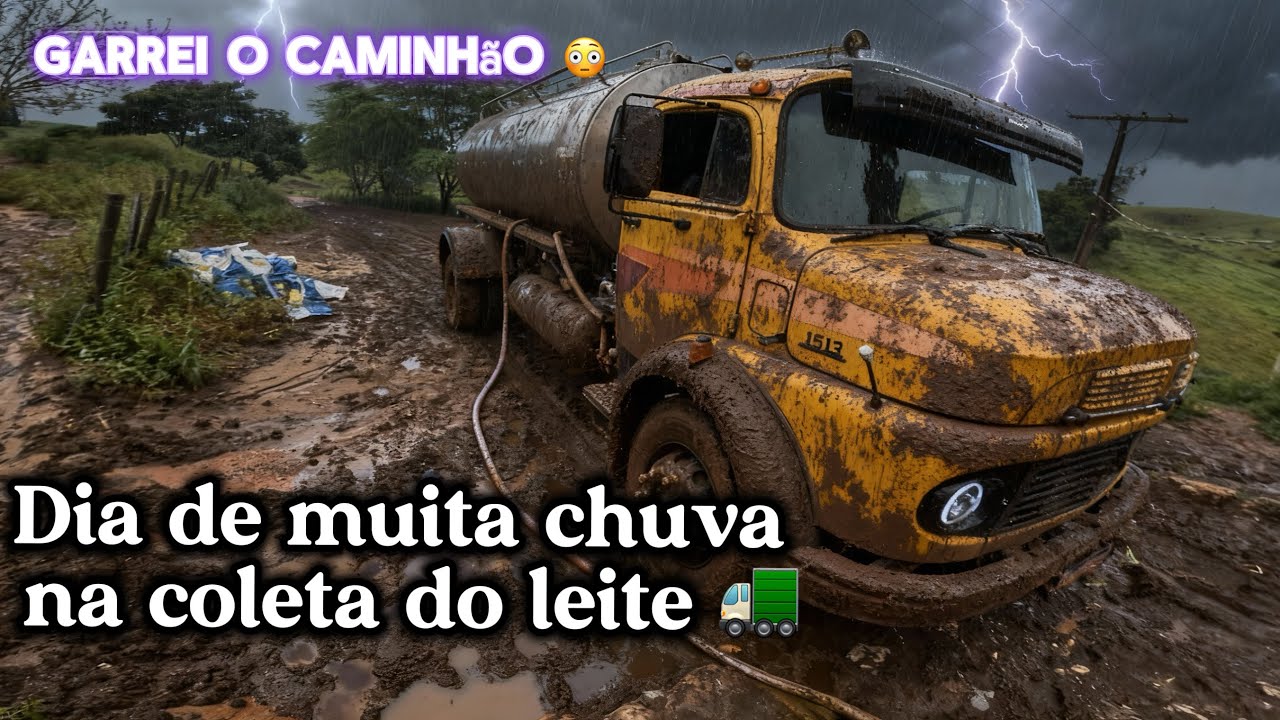 Dia de muita chuva na coleta do leite, garrei o caminhão 🥴🚛