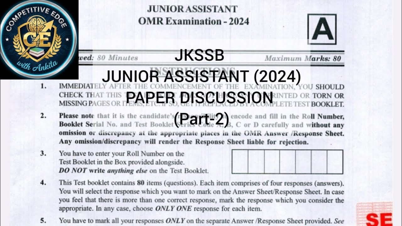 JKSSB JUNIOR ASSISTANT (2024) Paper Discussion  (Part-2) II JKSSB EXAMS