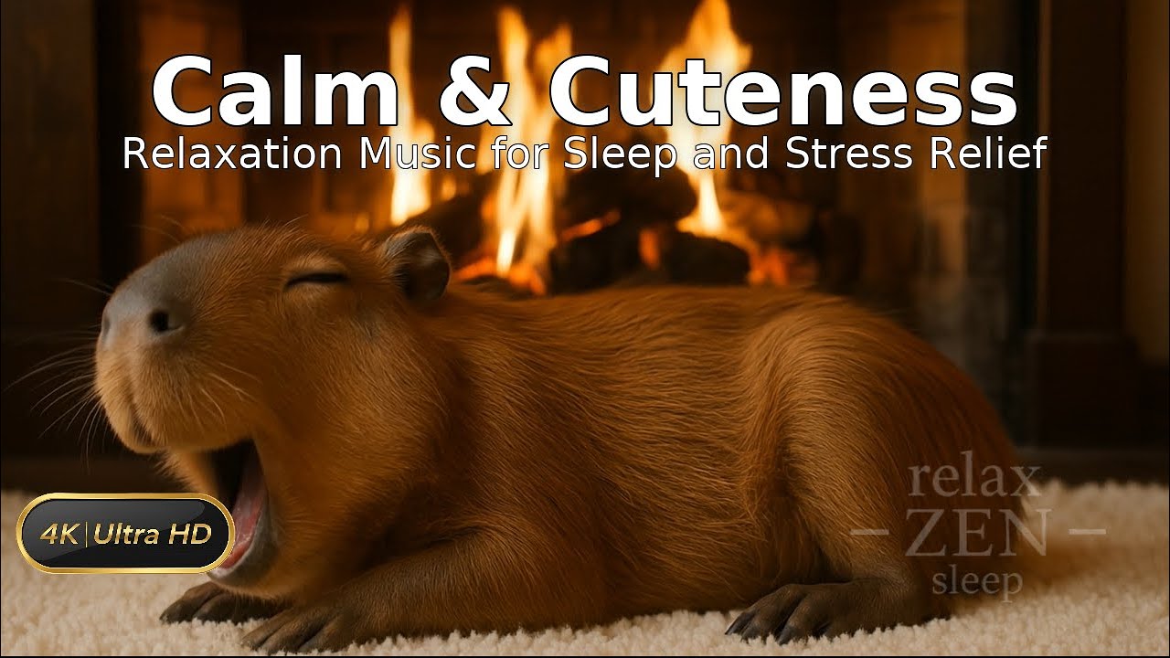 Baby Capybara by the Fireplace - Cosy Video | Relaxing Piano Music for Sleep, Study & Stress Relief