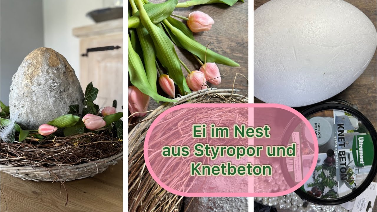 DIY Beton-Ei im Nest – schnelle Tischdeko#diy #springdecorations #frühling #ostern