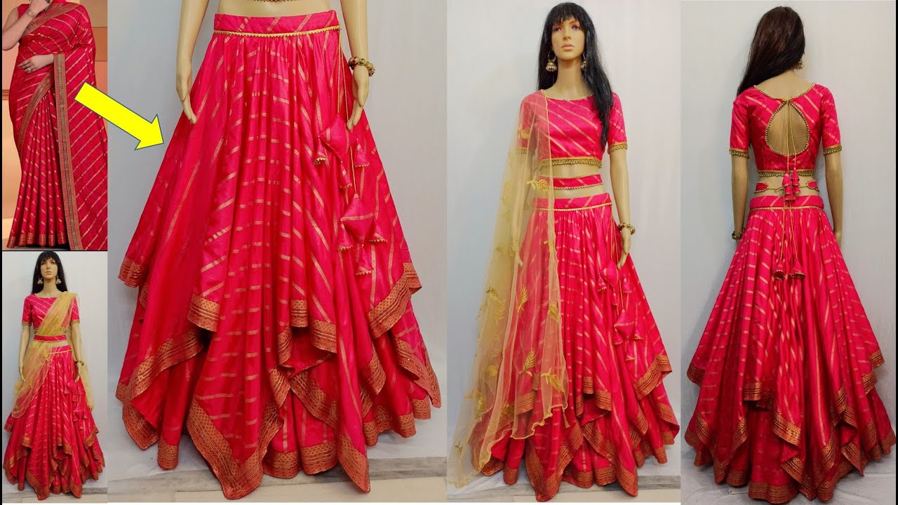 DIY-Latest Designer Lehenga Cutting & Stitching-साड़ी से सबसे आसान तरीके से डिजाइनर लहंगा बनाना सीखे