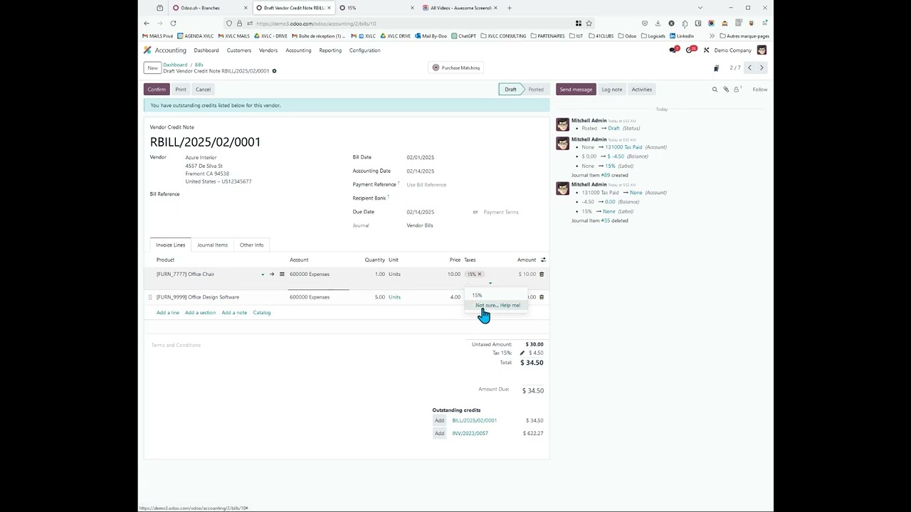 Odoo aide au choix des taxes