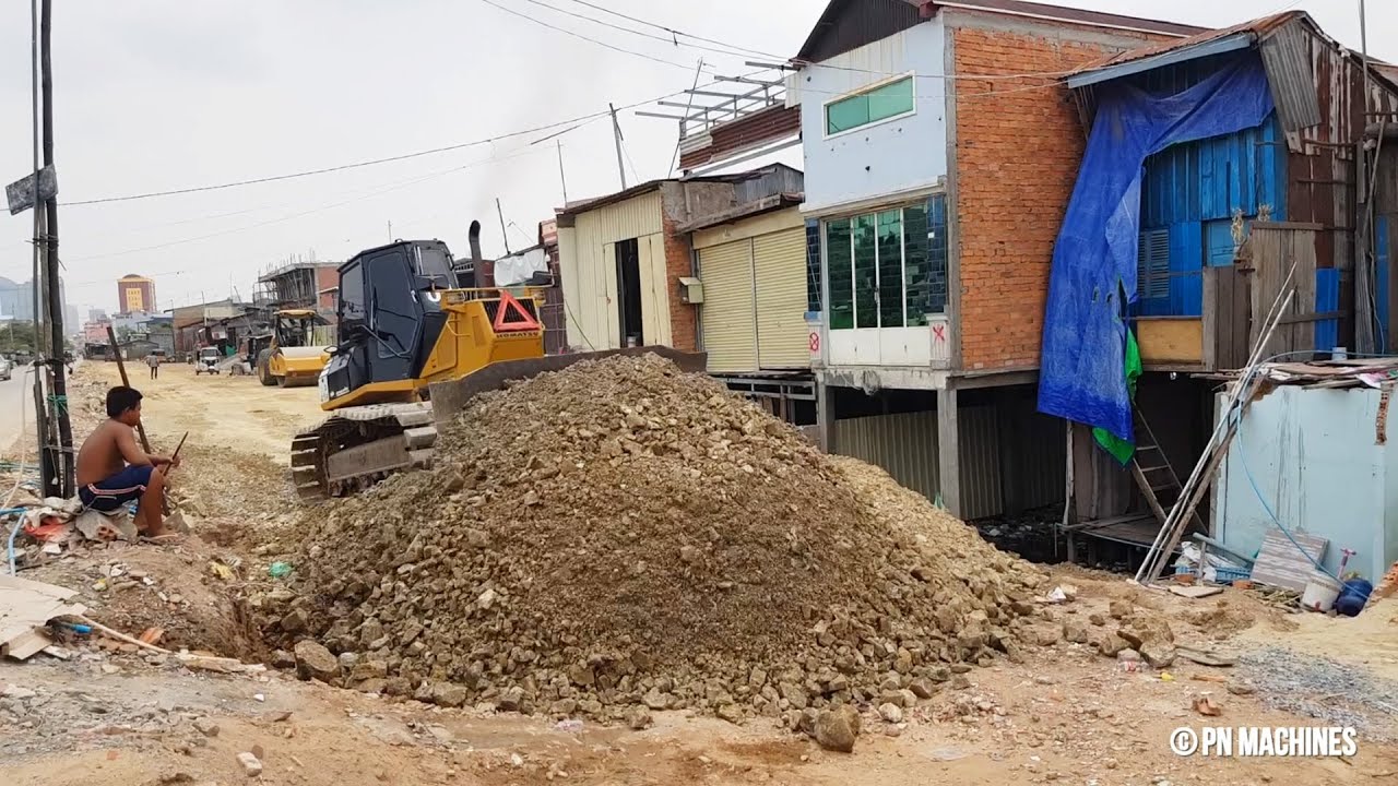 Best Operator Skill Dump Truck, Roller CAT CS 11GC And Dozer Komatsu D31P Making Foundation Road