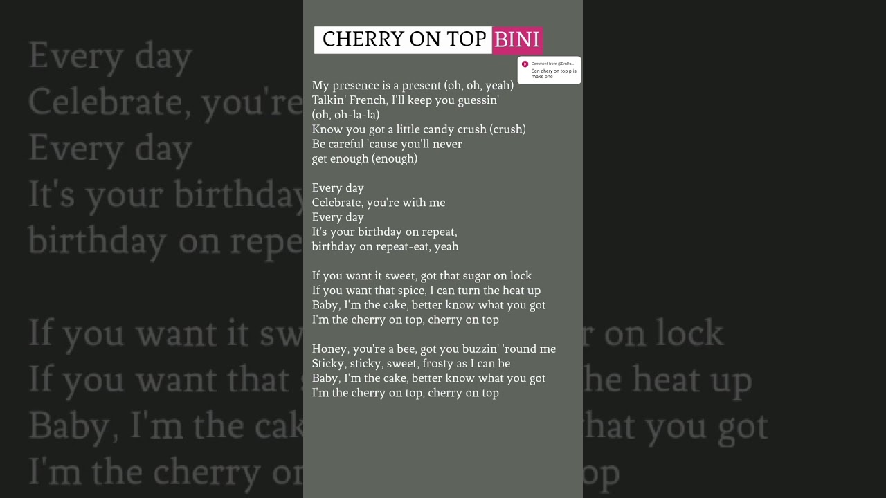 Cherry On Top - BINI | lyrics #cherryontop #bini #lyrics #lyricvideo