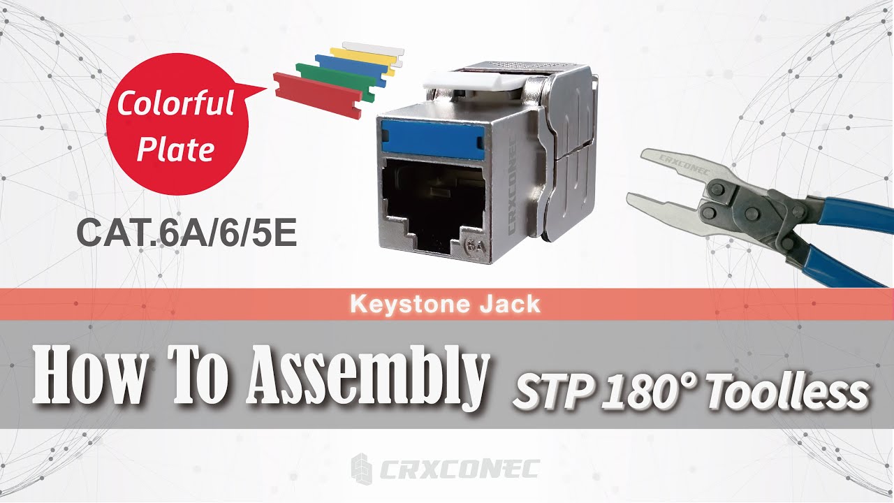 Cat6A STP Color Plate 180° Toolless Keystone Jack Assembly | Step-by-Step RJ45 Shielded Termination