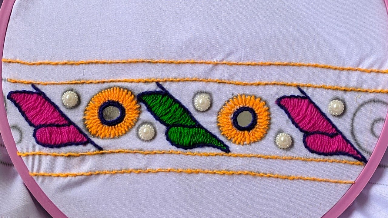 Hand Embroidery borderline design trick/ beautiful borderline design for saree, dress, kurti