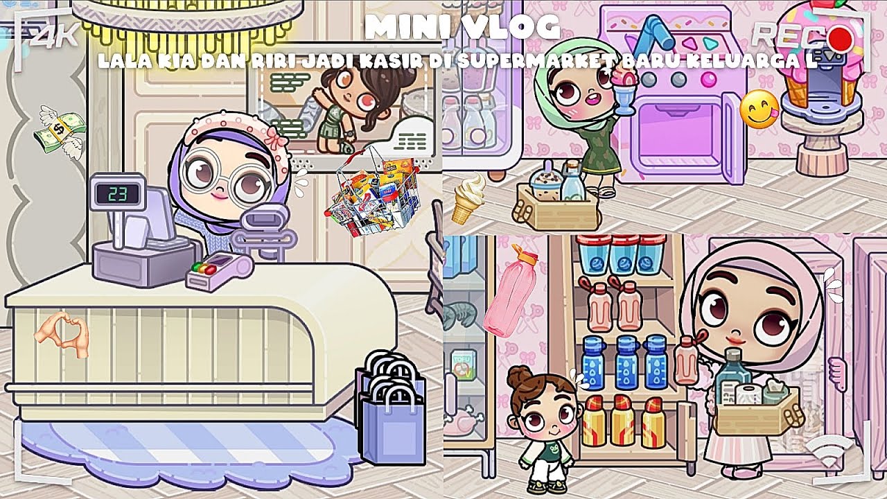 (AVATAR WORLD) MINI VLOG LALA KIA DAN RIRI JADI KASIR DI SUPERMARKET BARU KELUARGA L