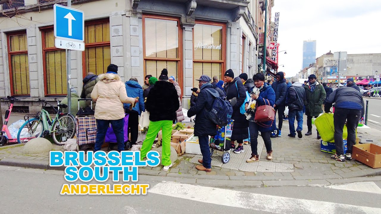 🇧🇪 BRUSSELS \ BRUXELLES SOUTH , Multicultural street in Anderlecht, Belgium. 4k 60fps
