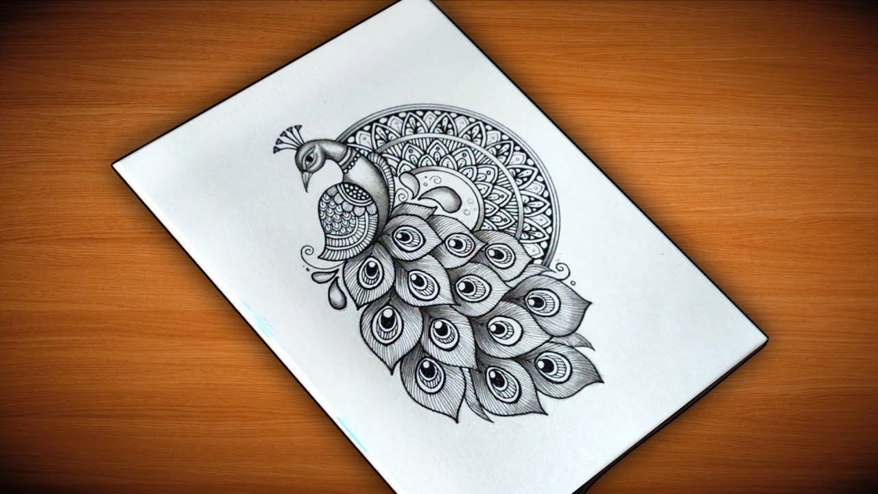Peacock Mandala Art/How to Draw Peacock with Mandala Art/Peacock Pencil Sketch/Peacock Drawing Easy 