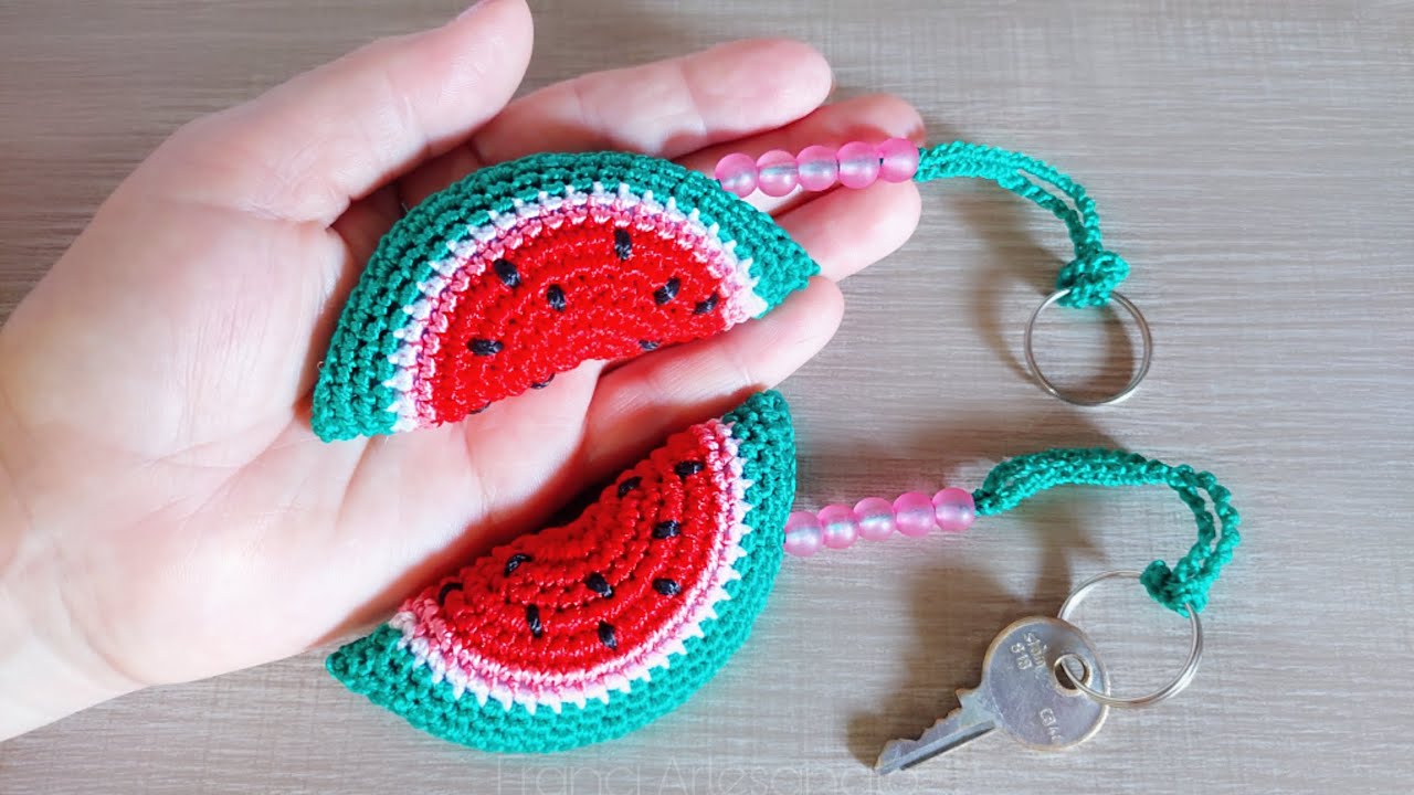CHAVEIRO MELANCIA DE CROCHÊ SÓ COM PONTO BAIXO 🍉 - FRANCI ARTESANATO