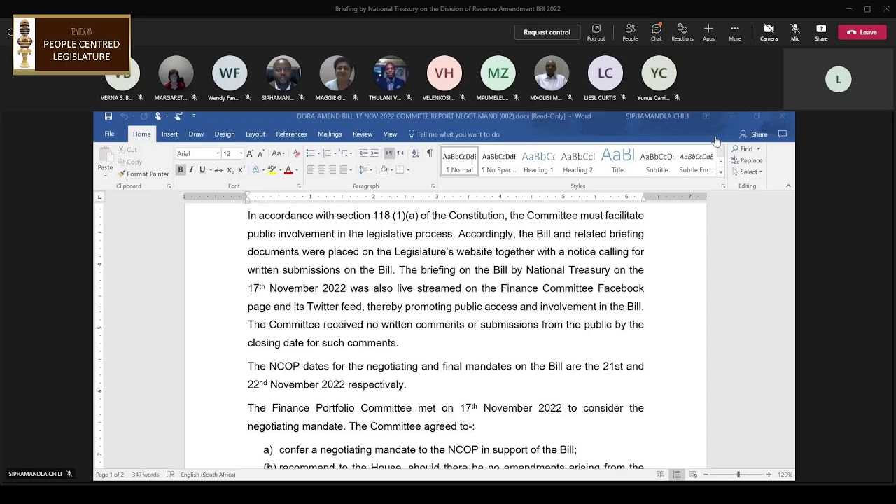 Finance Portfolio Committee meeting with National Treasury on the Division of Revenue Amendment B&hellip;