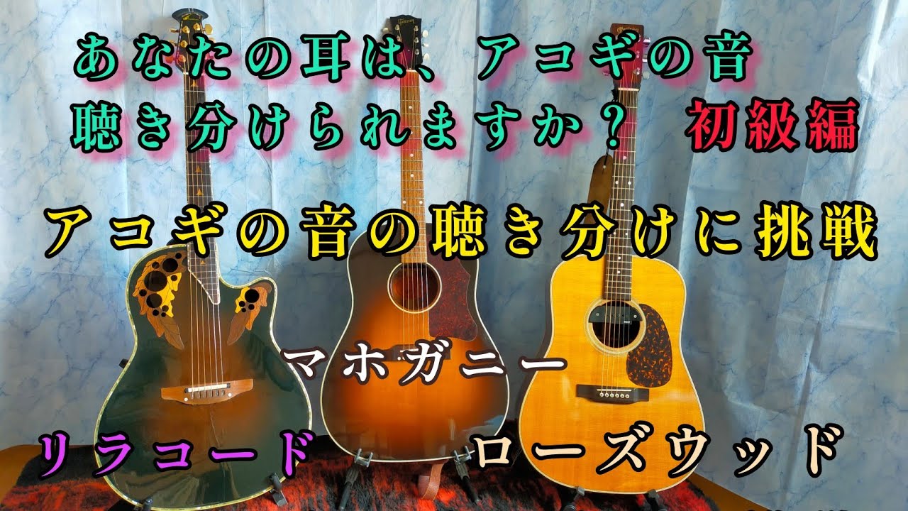 あなたの耳は、アコギの音、聴き分けられますか？初級編　アコギの音の聴き分けに挑戦　ローズウッド、マホガニー、リラコード編