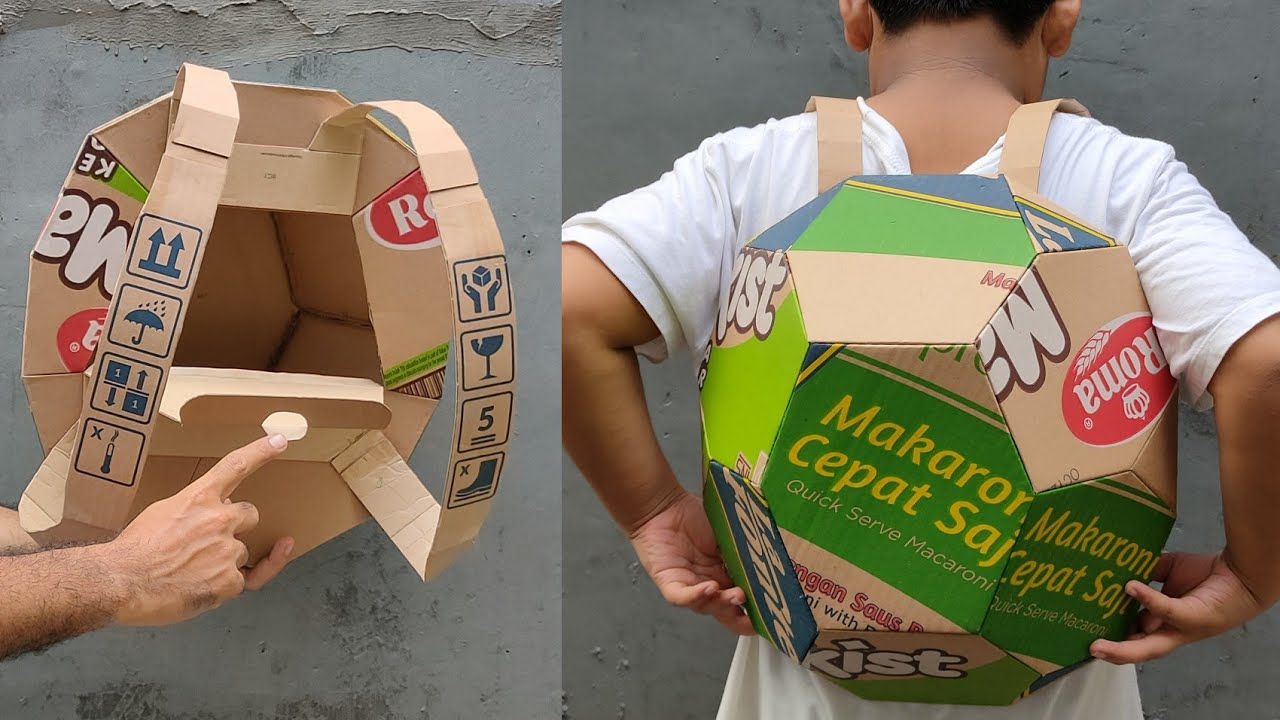 Cara Membuat Tas punggung kura-kura Dari Kardus. Panduan kerajinan kardus pola 2674