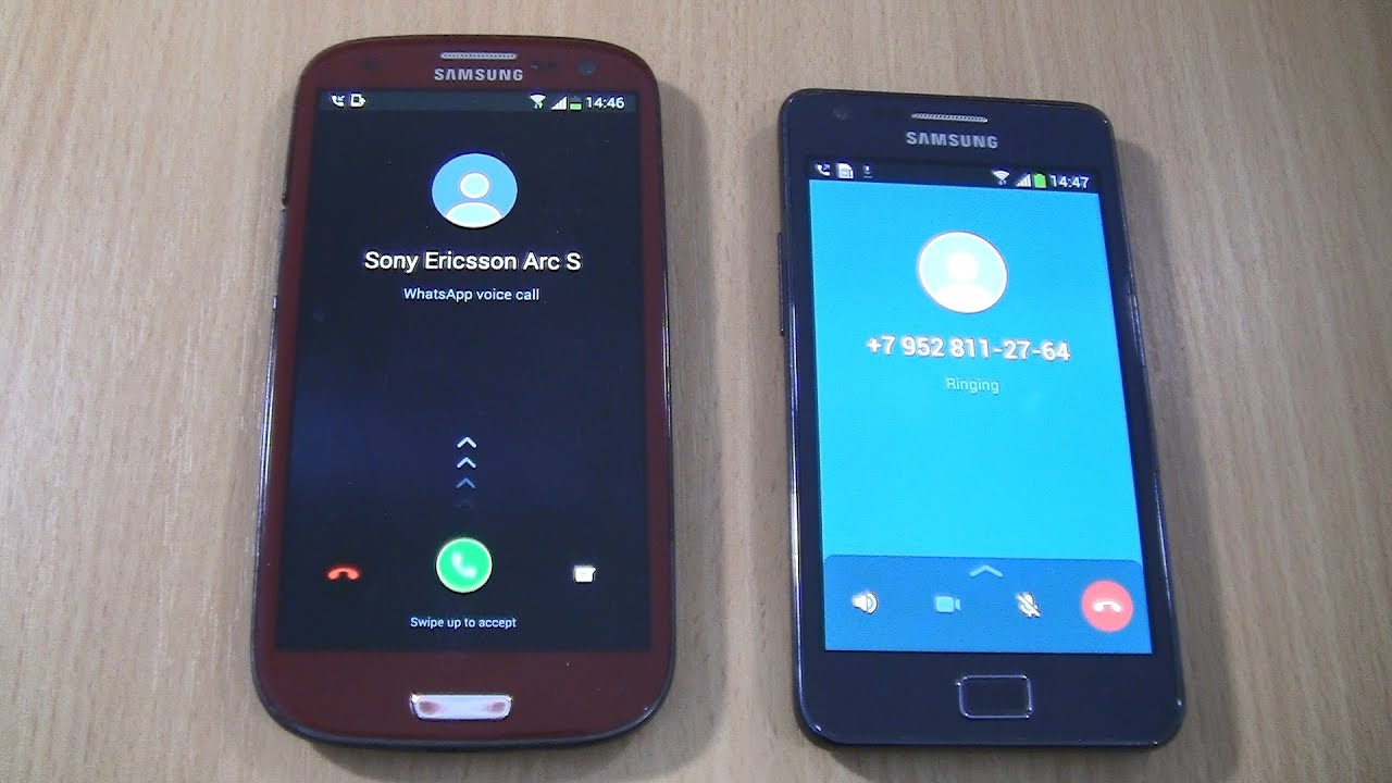 WhatsApp Over the Horizon Incoming & Outgoing call at the Same Time Samsung Galaxy S3 red+S2 Plus