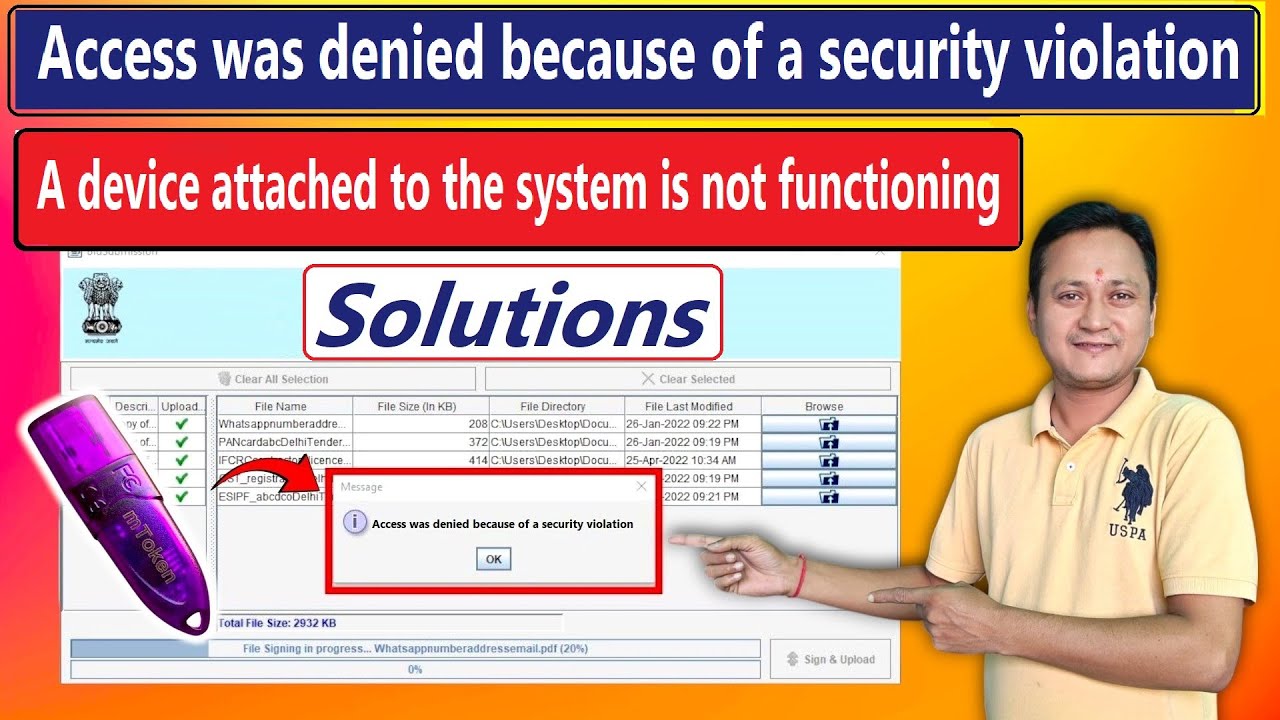 Access was denied because of a security violation | A device attached is not functioning in e Tender