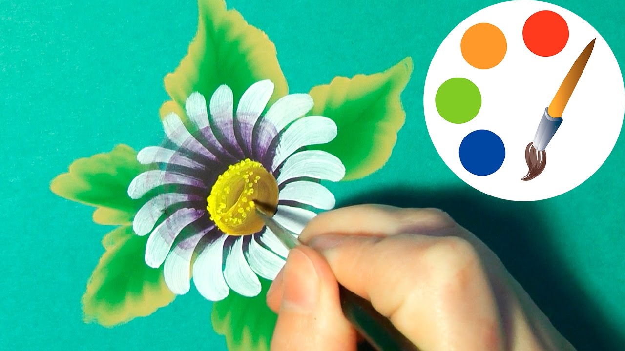 How to paint  a White Daisy with the oval brush, paint a flower, irishkalia