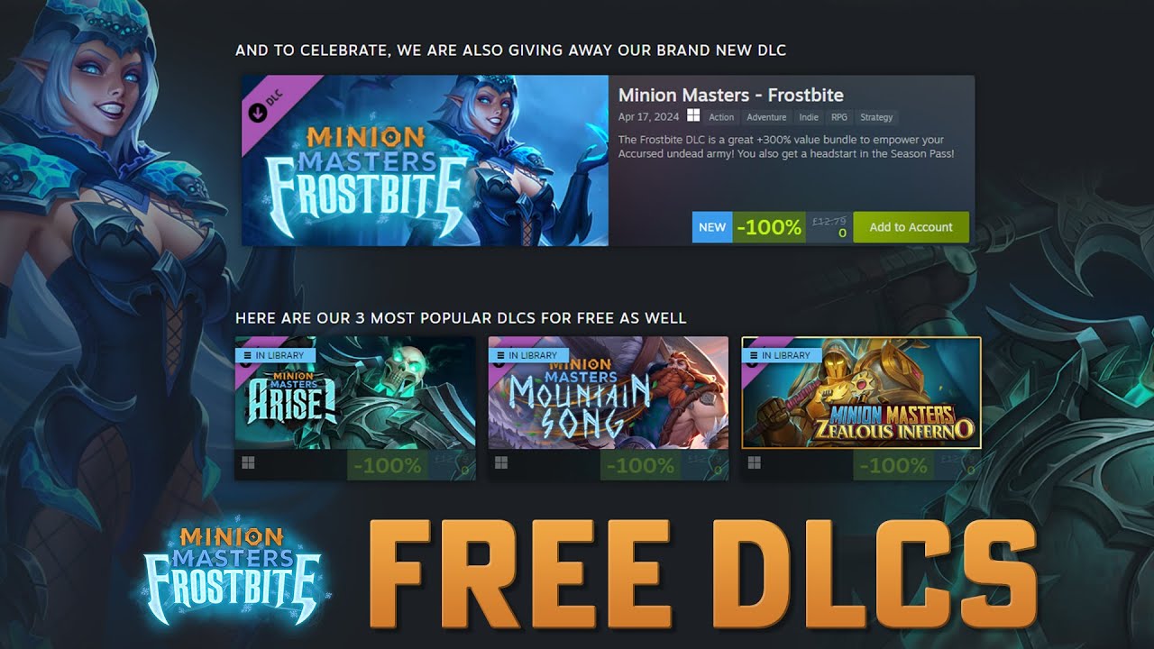 Minion Masters - 4 FREE DLCs - Frostbite / Arise! / Mountain Song / Zealous Inferno